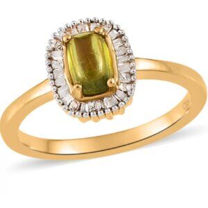 Italian Vesuvianite and Diamond (0.15ctw) Halo Ring